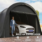 Outsunny 12' x 23.6' Heavy Duty Carport, Portable Garage Car Canopy Tent with UPF50+ Sun Protection, Galvanized Frame, Large Roll-Up Door for Cars, Trucks, Boats, Motorcycle, Bike, Dark Gray