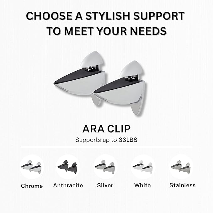 Glass Shelves - Tempered Safety Glass Shelves for Bathroom, Choose Over 20 Shelf Brackets and Multiple Shelf Sizes - Ara Style - 23.6 x 11.8 in - Stainless Clip
