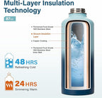 Insulated Water Bottle | Thickened Stainless Steel for Gym and Hiking with Straw, Carrier Bag, Handle Strap | BPA-Free 87 oz