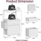 2-Drawer File Cabinet, Filing Cabinet with 2-Tier Printer Shelves, Office Cabinets with Side Bag&File Drawer for A4/Letter Size, Printer Stand with Storage for Home Office, White, 16.5" W