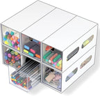 Drawer Organizer Desktop Office Supplies Desk Organizer and Storage Stationary Make Up Jewelry Pen Storage Drawer, Clear Accessories Makeup Organizer Countertop Storage (White, 6 Pack)