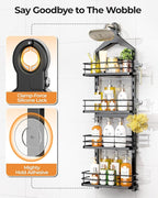 ODesign 4 Tier Height-Adjustable Shower Caddy Hanging Anti-Swing-Over The Shower Head Caddy-Sho wer Storage Organizer Bathroom Shelves Basket Caddies-Black