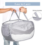 2 Pack Durable Collapsible Laundry Baskets - Reinforced Mesh Pop Up Laundry Hamper with Pocket, Foldable Dirty Clothes Hamper with Carry Handles for Laundry, Bathroom, Kids Room, Dorm or Travel Grey