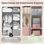 Space Saving Self Compression Organizer, 2025 New Ultra Space Saving Self Compression Organizer, Heavy Duty Moving Bags, Storage Tote for Space Saving (Pink, X-Large)