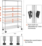 Heavy Duty 6 Tier Shelving Unit Adjustable 6000Lbs Capacity Steel Storage Rack 18" x 48 x 76 Mobile Shelves Wire Shelf Silver Rolling Utility Cart for Pantry Garage Kitchen, Chrome