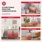 COSTWAY 12-Drawer Rolling Storage Cart, Utility Storage Organizer Cart for Tools, Scrapbook, Paper, Craft, Multipurpose Art Supply Organizer on Wheels for Home Office School, Teacher, Mixed Pink