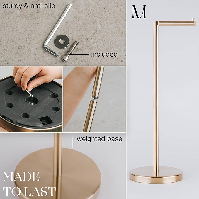 MARMOLUX ACC Free Standing Toilet Paper Holder Stand with Storage for 4 Rolls of Toilet Tissue for Bathroom, Stainless Steel Luxury Brushed Gold, 1pc - Bathroom Sets - Toilet Paper Storage