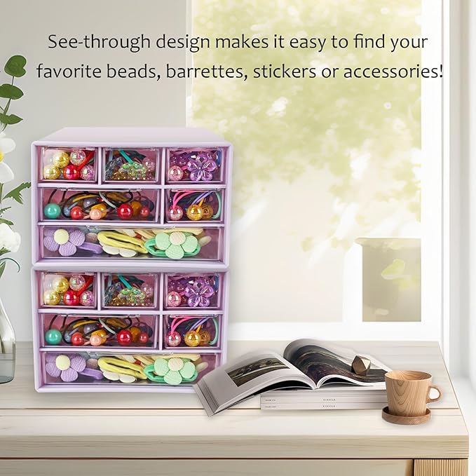 Mini Desk Drawer Organizer with 6 Clear Drawers - 7" x 3.9" x 4.7" Small Plastic Storage Box for Office, Classroom, Crafts, and Home Desktop Organization