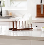 HBlife 2pcs 6 Slots Teak Dish Plate Bowl Cup Book Pot Lid Cutting Board Drying Rack Stand Drainer Storage Holder Organizer Kitchen Cabinet（Keep Dry）