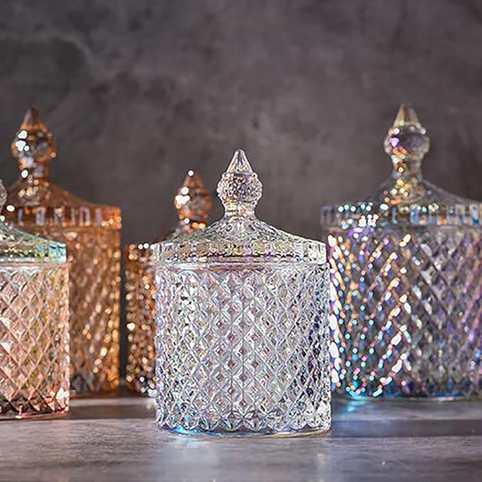 Colorful Glass Jar With Lid,Candy Cookie Jars,Jewelry Box,Buffet Jar,Iridescent Decor,Decorative Jar(Dazzling Colors)