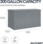 Suncast 200-gal. All-Weather Patio Deck Box, Made in the USA, with Pad-Lockable Lid, Extra-Large Outdoor Storage Unit for Patio Furniture and Grill Tools, Dove Gray Color