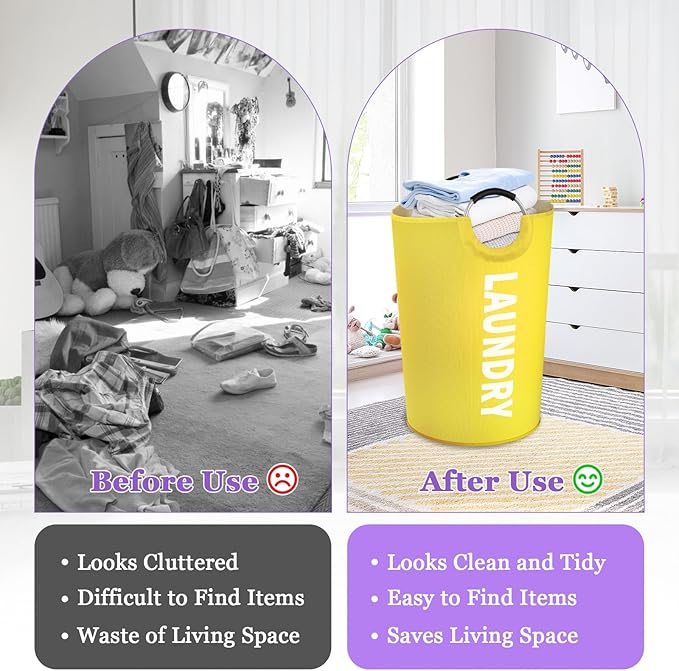 125L Large Laundry Basket with Handles, Foldable Clothes Hampers Stand Up Well, Portable Dirty Clothes Hamper, Rugged Laundry Basket for Flat, Dorm, Travel, Yellow