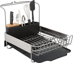 KitchenAid Full Size, Rust Resistant Expandable Dish Rack with Angled Self Draining Drainboard, 24-Inch, Black