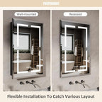 20X30 Inch Recessed Lighted Medicine Cabinet with Mirror, Adjustable 3-Color LED Mirrored Medicine Cabinet with Brightness Dimming, Defogger, Bathroom Mirror with Storage