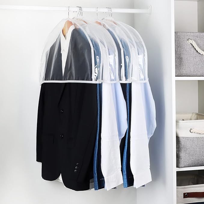 Zilink Clear Shoulder Covers for Clothes (Set of 30) Breathable Clothes Dust Cover Protectors with 2" Gusset for Suit, Coats, Jackets