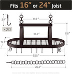 KES 34 Inch Oiled Bronze Hanging Pot Rack, Heavy Duty Oval Pot and Pan Hanging Rack Ceiling Mount, Pot Pan Hangers for Kitchen with 20 Hooks, (For 16" and 24" Joist Mount), KUR221S85-OB
