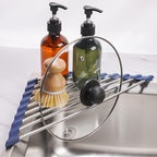 Tomorotec Triangle Roll-Up Dish Drying Rack for Sink Corner Small Foldable Stainless Steel Over The Sink Multipurpose Kitchen Drainer Caddy Organizer Storage Shelf Holder (Deep Blue)