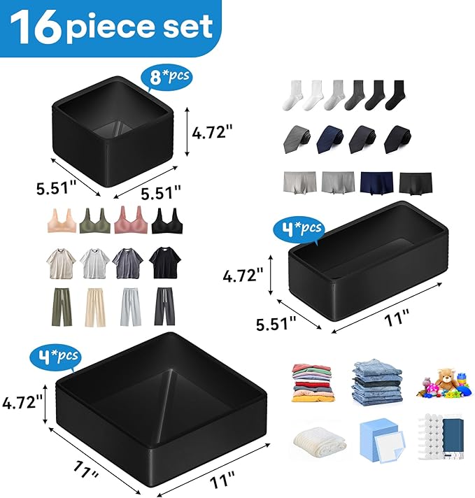 Vegan Leather Drawer Organizers,16 Pack Makeup Storage boxes,Vanity Drawer Luxury upgrade,Bedroom fabric Drawers replacement,bathroom organization and storage Optimal solution