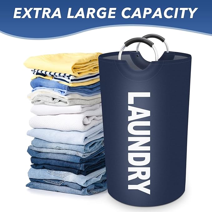 Vivicreate 115L Large Laundry Basket, Freestanding Tall Clothes Hamper, Foldable Washing Bin, Collapsible Laundry Bag (BLUE)