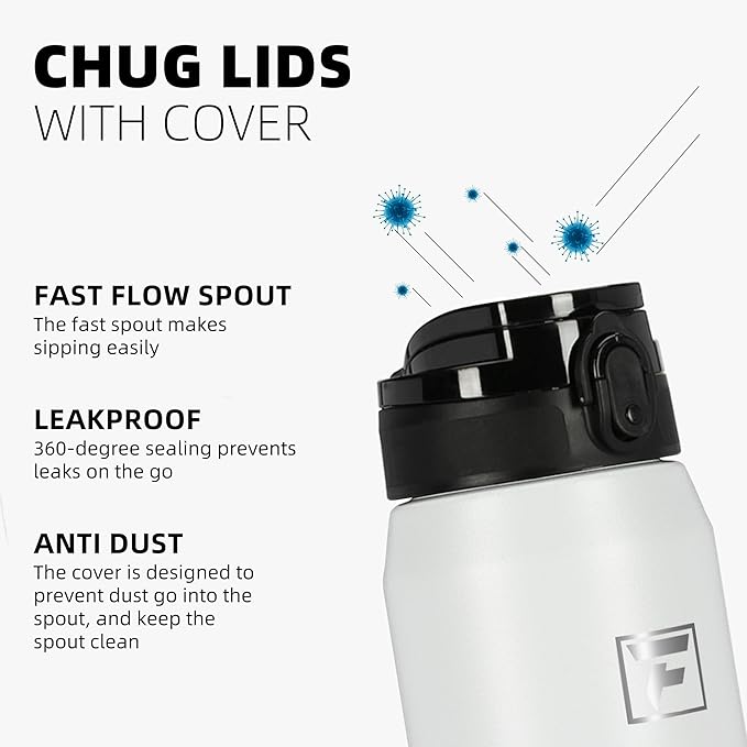 Fanhaw 24 oz Insulated Stainless Steel Water Bottle with Anti-Dust Chug Lid, Leakproof Vacuum Metal Bottle for Kids, Women & Men (Green Pink)
