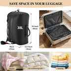 Vacuum Bags for Travel with Wireless Pump, 38L Reusable Vacuum Compression Bags with IP67 Waterproof Zipper 70D Nylon Vacuum Seal Packing Cubes Space Saver Bags for Carry On Backpack