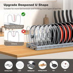 Housolution Pot and Pan Organizer Rack for Cabinet, Upgraded Expandable Pot Lid Organizer with 14 Adjustable Dividers, Pan Holder Storage Rack for Kitchen Cabinet, Grey