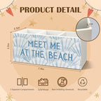Blue Coastal Beach Seashell Wooden Utensils Holder, Meet Me at The Beach Ocean Beachy Wood Cooking Utensil Holder Organizer for Kitchen Countertop Counter Decor Accessories