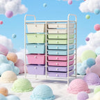 RELAX4LIFE 15 Drawer Rolling Storage Cart, Classroom Organization for School Teacher Office, Mobile Craft Art Supply Organizer, Utility Carts on Wheels for Paper Tools Scrapbook (Ice Cream Multicolor)