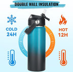 18oz Insulated Stainless Steel Water Bottle, Wide Mouth Double Wall Vacuum, Silicone Straw, Sweat & Leak Proof, BPA Free Insulated Water Flask for Travel, Keep Cold 24h Hot 12h, Blue