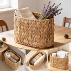 Toilet Paper Storage Basket, Water Hyacinth Slim Toilet Paper Holder - Holds Up to 6 Mega Rolls, Wicker Basket for Bathroom Organization, Natural