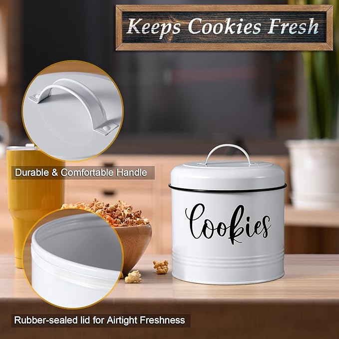 Farmhouse Cookie Jar for Kitchen Counter, 1 Gallon Vintage Cookie Jar with Airtight Lid, Large Food Storage Container for Candy, Cookies, Dessert, Rustic Kitchen Decor and Accessories