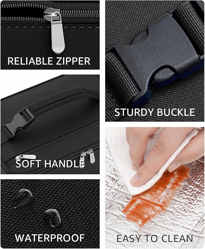 Small Lunch Box Insulated Lunch Bag for Women Men, Bento Kids Lunch Box, Compact Portable Thermal Meal Cooler Bags with Buckle Handle for Work & School, Black 5L
