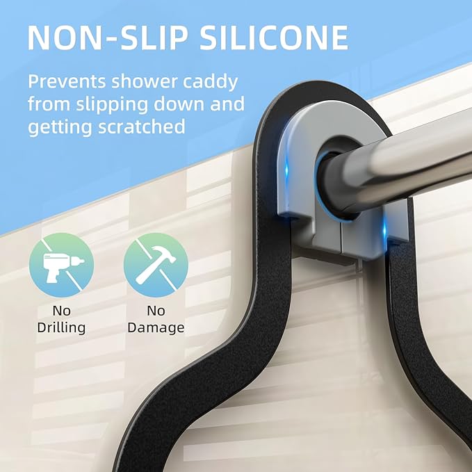 Kadolina Shower Caddy Hanging, Bathroom Shower Rack, Bathroom Organizer with Soap Dish, Over The Showerhead Caddy with Hooks for Razor/Sponge, Black [Patented]