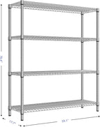 2800 LBS 59" W 4 Tier Storage Shelves Rack Metal Wire Shelving Unit, Storage Standing Shelf Organizer for Laundry Bathroom Kitchen Pantry Garage Utility Room, Chrome 17.7" D x 59.1" W x 70.4" H