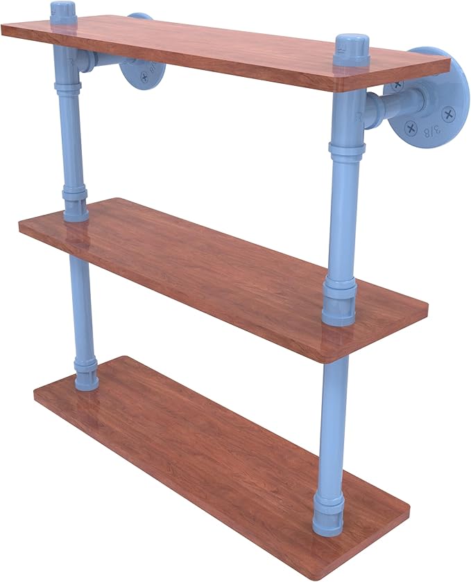 Allied Brass P-490-16-TWS-FTB Pipeline Collection 16 Inch Ironwood Triple Shelf, Flat Troll Blue