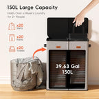 150L Double Laundry Hamper With Lid, Large Clothes Hampers with Removable Bag, Laundry Hamper 2 Section for Bathroom, Bedroom, Laundry Room, Dorm, Grey