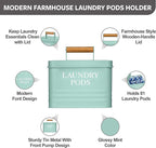Calindiana Modern Farmhouse Metal Laundry Pods Holder Container with Lid for Laundry Room Decor and Accessories and Space Saving Organization and Storage, Holds 81 Laundry Pods, Mint