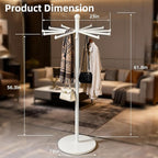 23 Inch Rotating Scarf Display Rack, Metal Purse Rack with 12 Hooks & Wheels, 100 lbs Capacity - Freestanding Premium Retail Handbag Rack for Home & Commercial Use, White