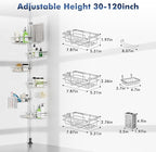 Shower Caddy Corner Tension Pole, Stainless Steel Rustproof 6 Shelves Bathroom Organizer with Towel Bar & Toothbrush Holder, Adjustable Shower Shelf for Renters - Family Stand Storage Rack