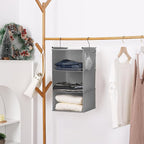 MAX Houser 3 Tier Shelf Hanging Closet Organizer, Closet Hanging Shelf with 2 Sturdy Hooks for Storage, 2 Pack, Foldable (Grey)
