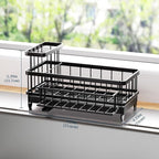 Consuemst Sponge Holder for Kitchen Sink - Auto Draining Sink Caddy Organizer with Detachable Rack, High Brush Holder, Kitchen Countertop Storage Accessories, Black