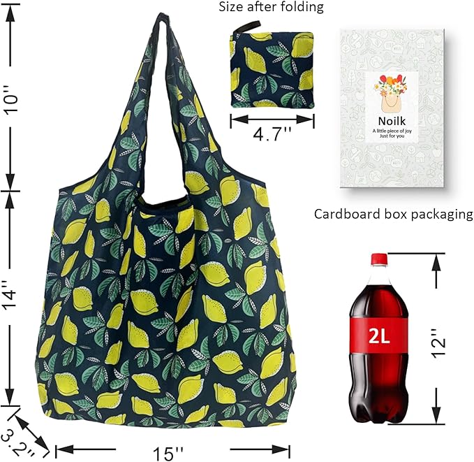 Reusable Grocery Bags, 4 Pack Foldable Shopping Tote Bags, Lightweight & Durable Eco Friendly Washable Totes for Groceries, Travel & Everyday Use