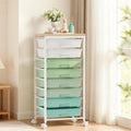 Rolling Cart with 8 Drawers, Plastic Drawer Storage Carts with Wheels & Wooden Tabletop, Metal Utility Cart Organizer for Bedroom Living Room Office Classroom Craft Organization and Storage, Green