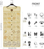 SMRITI Hanging Jewelry Organizer with Dual Zippered Pockets Canvas Double Sided Rotating Hanger Necklace Hanging Wall Organizer Earring Dustproof Holder Wall Mount Accessories Display Bag(Beige)
