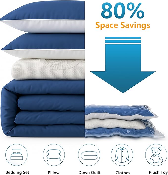 20 Pack Vacuum Storage Bags，Space Saver Bags(4 Jumbo/4 Large/4 Medium/4 Small/4 Roll),Compression for Comforters and Blankets, Sealer Clothes Storage, Hand Pump Included