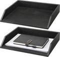 2 Pcs Wooden Letter Tray Wood Letter-Size Desk Organizer Heavy Duty 2 Tier Stackable Support Paper Tray Desktop Drawer File Folder Magazine Office Accessories Back to School(Black)