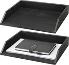 2 Pcs Wooden Letter Tray Wood Letter-Size Desk Organizer Heavy Duty 2 Tier Stackable Support Paper Tray Desktop Drawer File Folder Magazine Office Accessories Back to School(Black)