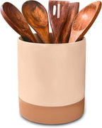 Mora Ceramic Kitchen Utensil Holder - Wooden Spoon & Spatula Crock for Countertop, Modern Farmhouse Home Decor, Extra Large 7.3" Cooking Organizer for Stove Top and Counter - Heavy & Sturdy - Chai