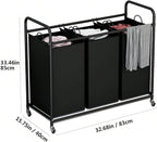 3-Bag Laundry Sorter Cart with Rolling Lockable Wheels, Removable Bags, 32.68 x 15.75 x 33.46 in, Black, Beige and Grey (Black)