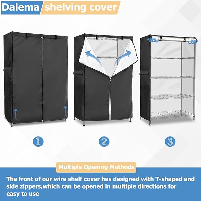 Wire Rack Covers,Heavy Duty 600D Dustproof Waterproof Storage Rack Covers for Metal Shelves,Storage Shelf Cover with Zipper for Wire Shlef,36''W x 14''D x 55''H,Black